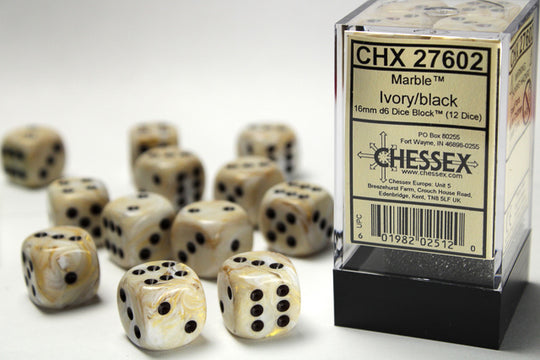 Chessex - Marble 16mm d6 Dice Block™ (12 dice)