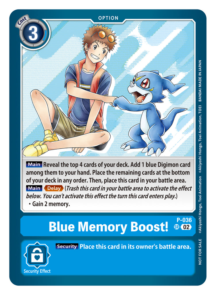 P-036 SR, Blue Memory Boost! (BT14 Alternate Art Box Topper)