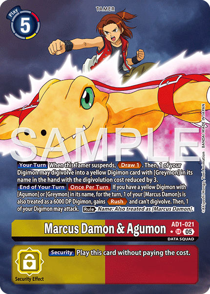 AD1-021, SR, Marcus Damon & Agumon (Alternate Art)