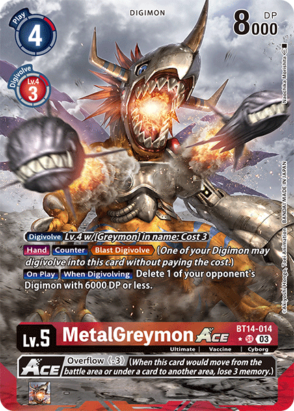 digimon cards metalgreymon BT14-014, SR, MetalGreymon ACE (Altnerate Art) – Kai of Cards