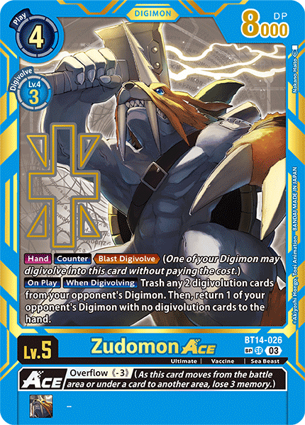 BT14-026, SR, Zudomon ACE (BT15 SP Alternate Art) – Kai of Cards