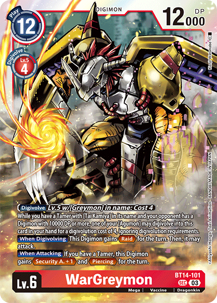 sec digimon card BT14-101, SEC, WarGreymon – Kai of Cards
