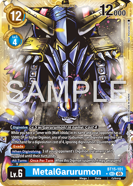 BT15-101, SEC, MetalGarurumon (AD1 Gold Reprint)