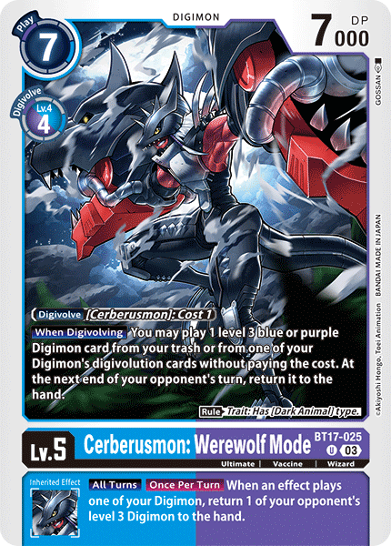 BT17-025, UC, Cerberusmon: Werewolf Mode