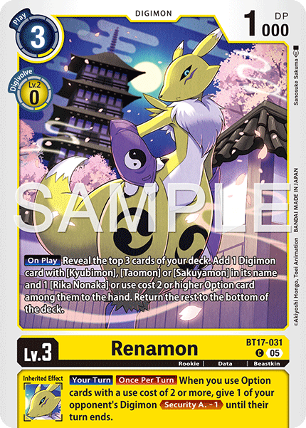 BT17-031, C, Renamon (ST22 Version)