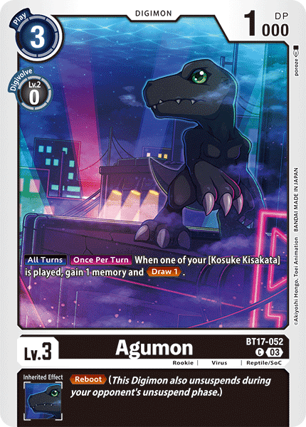 BT17-052, C, Agumon – Kai of Cards
