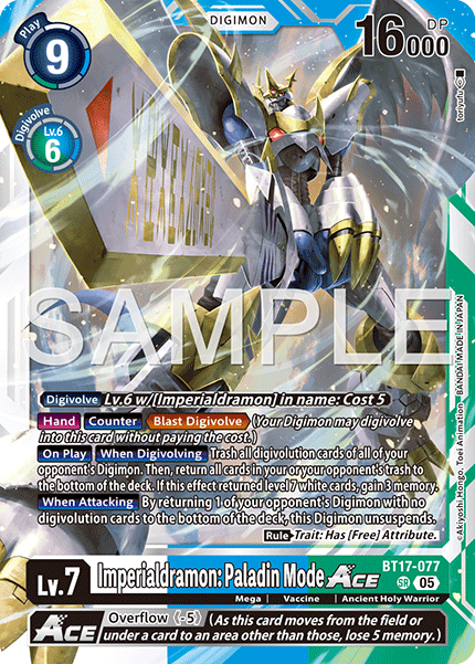 BT17-077, SR, Imperialdramon: Paladin Mode ACE (AD1 Reprint)