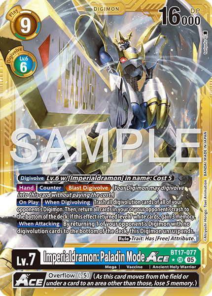 BT17-077, SR, Imperialdramon: Paladin Mode ACE (AD1 Gold Reprint)