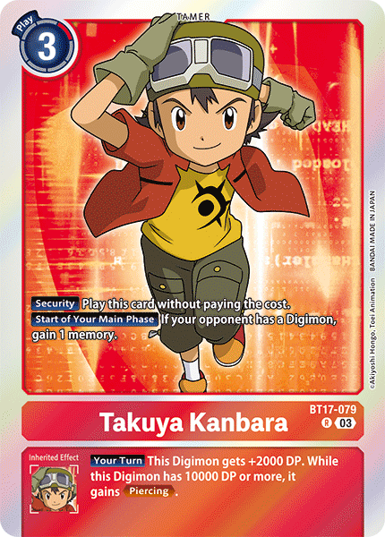 digimon frontier cards BT17-079, R, Takuya Kanbara – Kai of Cards