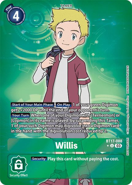 BT17-088, UC, Willis (Box Topper)