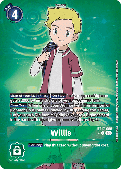 BT17-088, UC, Willis (BT17 Box Topper)
