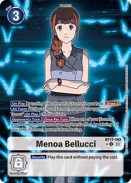 BT17-092, UC, Menoa Bellucci (Box Topper)