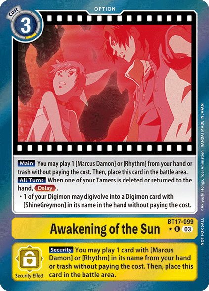 BT17-099, UC, Awakening of the Sun (BT17 Box Topper)