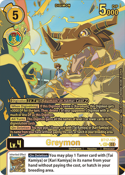 BT17-102, SEC, Greymon (Alternate Art 2 Star) – Kai of Cards