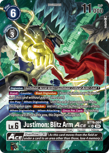 BT19-064, SR, Justimon: Blitz Arm ACE (Alternate Art)