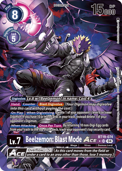 BT19-074, SR, Beelzemon: Blast Mode ACE (Alternate Art)