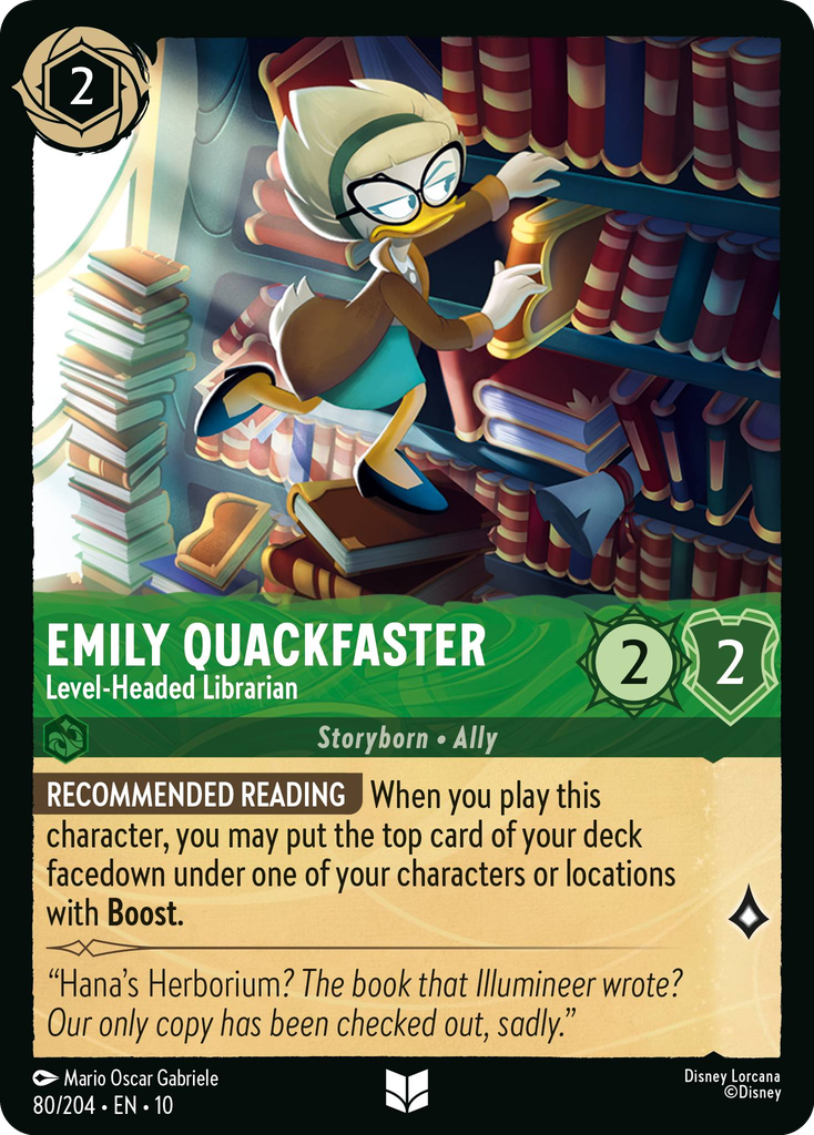 10WHI-080, UC, Emily Quackfaster - Level‐Headed Librarian (Foil)