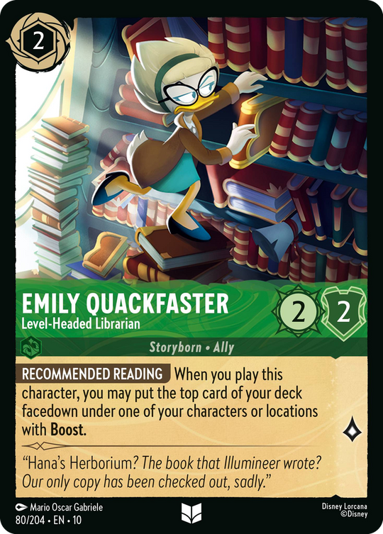 10WHI-080, UC, Emily Quackfaster - Level‐Headed Librarian (Foil)