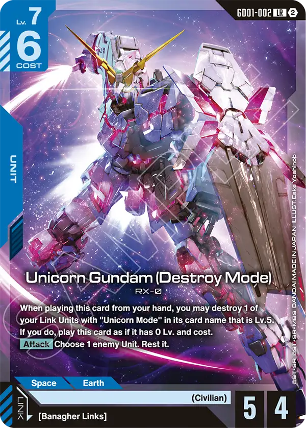 GD01-002, LR, Unicorn Gundam (Destroy Mode) (SC01 Reprint)