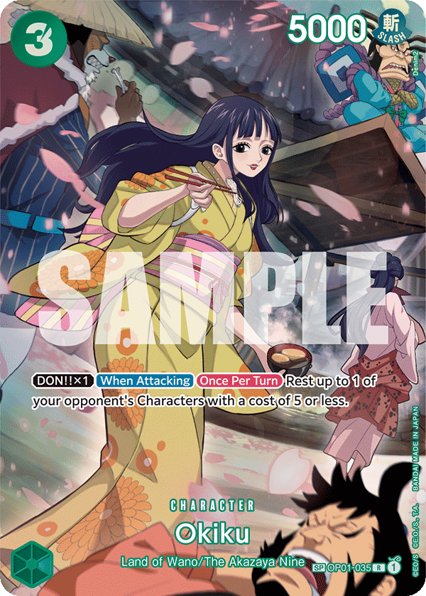 OP01-035, R, Okiku (OP07 SP Alternate Art)