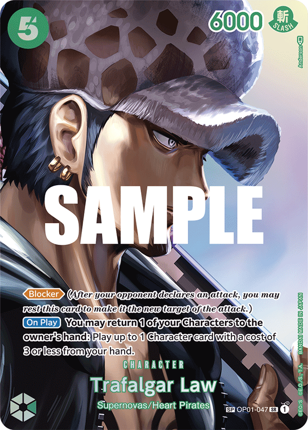 OP01-047, SR, Trafalgar Law (OP-04 Alternate Art)