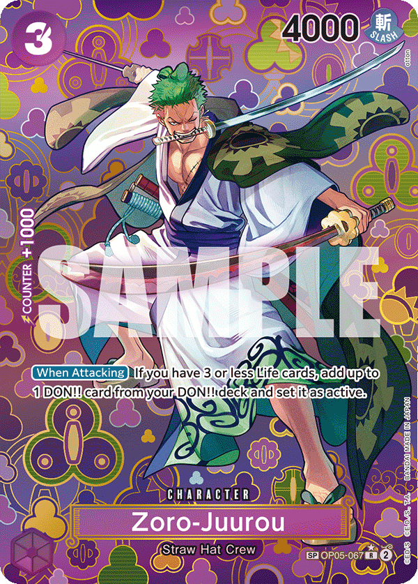op05 rare cards OP05-067, R, Zoro-Juurou (Special Rare) – Kai of Cards