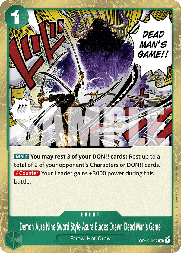 OP12-037, R, Demon Aura Nine Sword Style Asura Blades Drawn Dead Man's Game