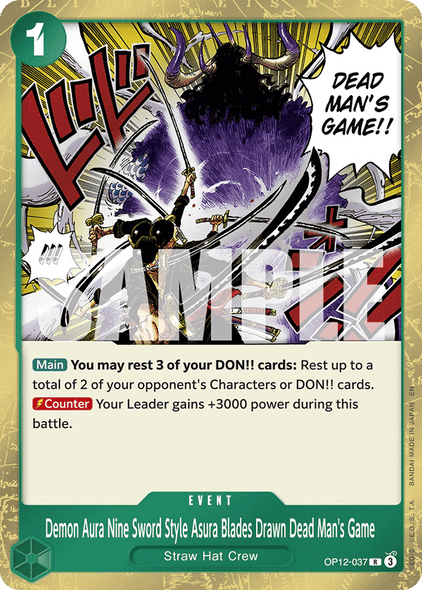 OP12-037, R, Demon Aura Nine Sword Style Asura Blades Drawn Dead Man's Game