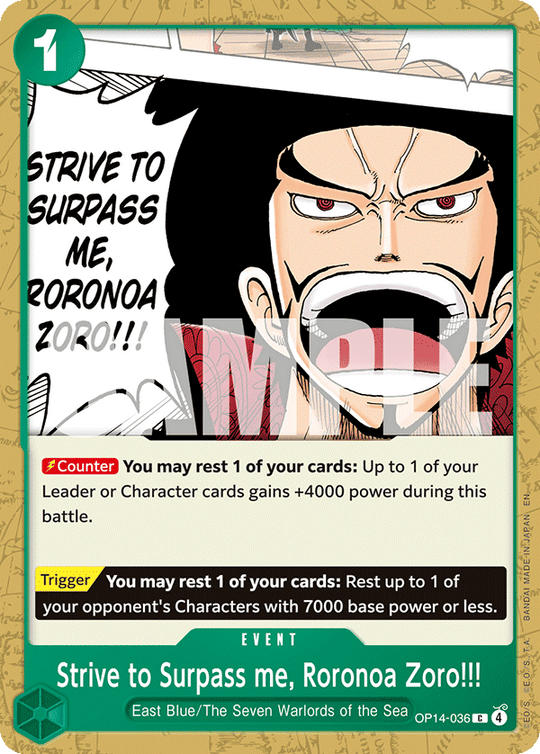OP14-036, C, Strive to Surpass me, Roronoa Zoro!!!