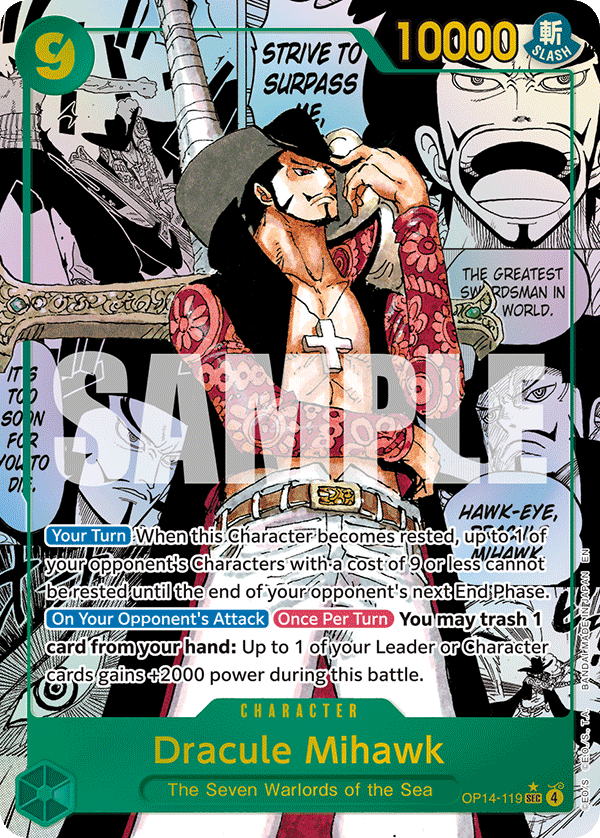 OP14-119, SEC, Dracule Mihawk (Manga Rare)