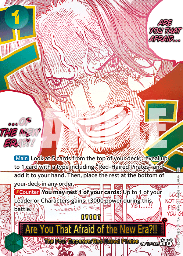 OP17-037, R, Are You That Afraid of the New Era?!! (Alternate Art)